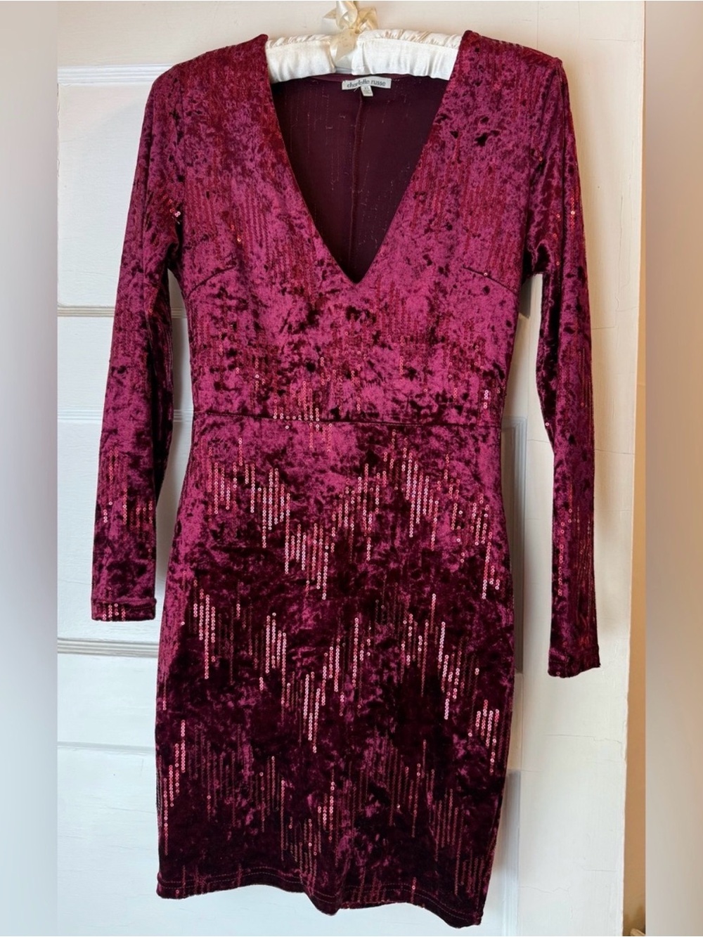 Charlotte Russe Crushed Velvet with Sequins Burgundy size XS